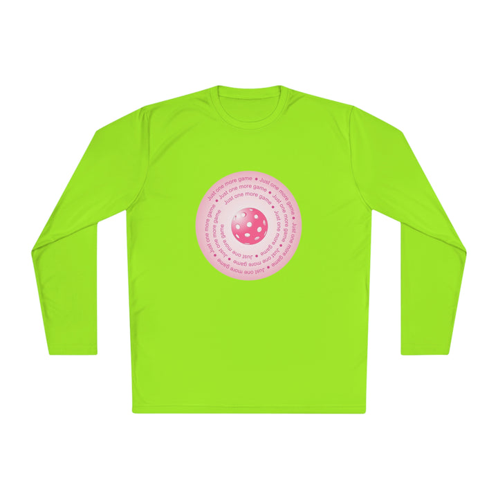 Just One More Game-Pink Unisex Moisture-Wicking Long Sleeve Tee - Great Pickleball Stuff