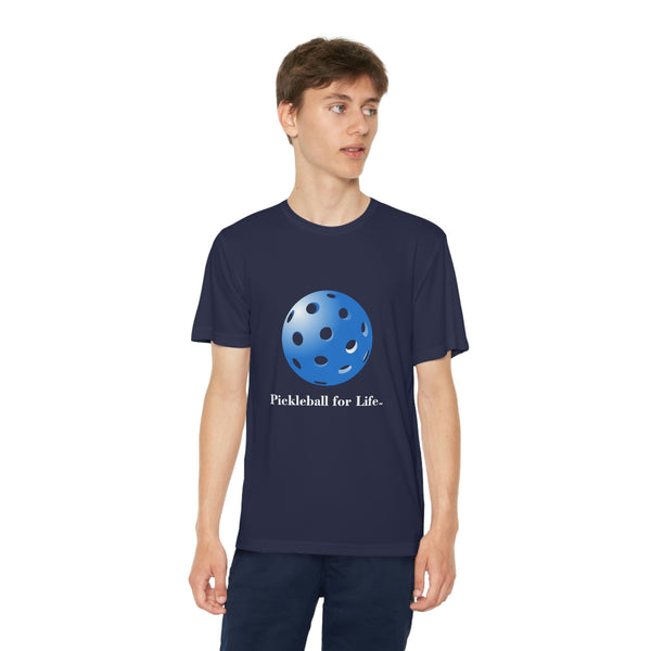 Pickleball for Life-Blue Youth Moisture-Wicking T-Shirt - Great Pickleball Stuff