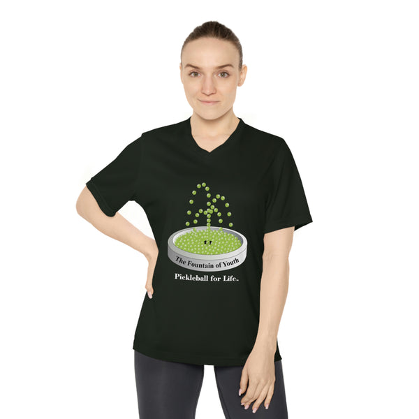 The Pickleball Fountain-Green Women's Moisture-Wicking V-Neck T-Shirt - Great Pickleball Stuff