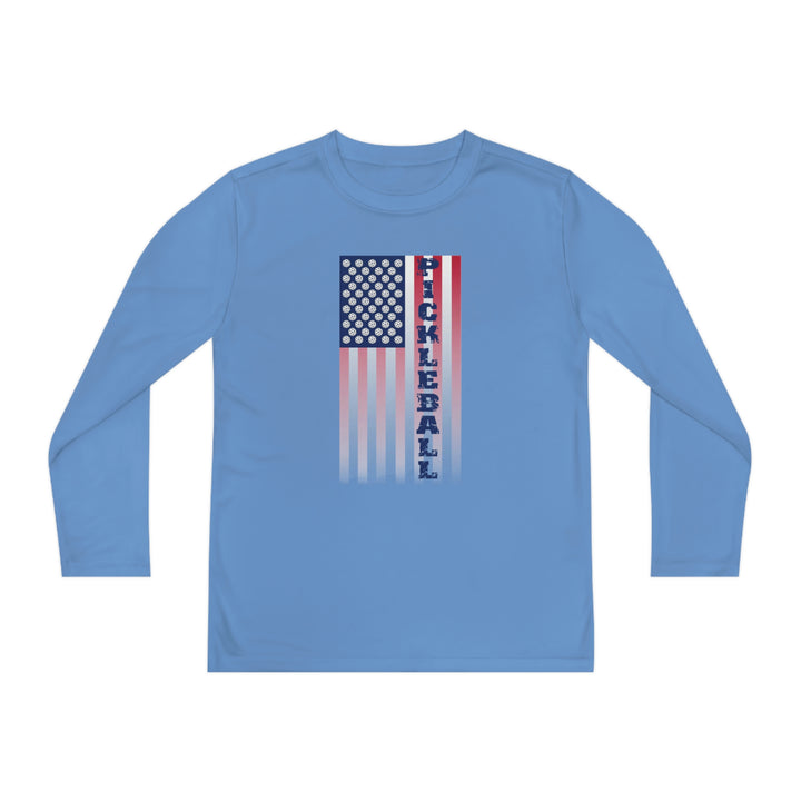 Pickleball Flag Vertical-2 (Faded) Youth Long Sleeve Moisture-Wicking T-Shirt - Great Pickleball Stuff