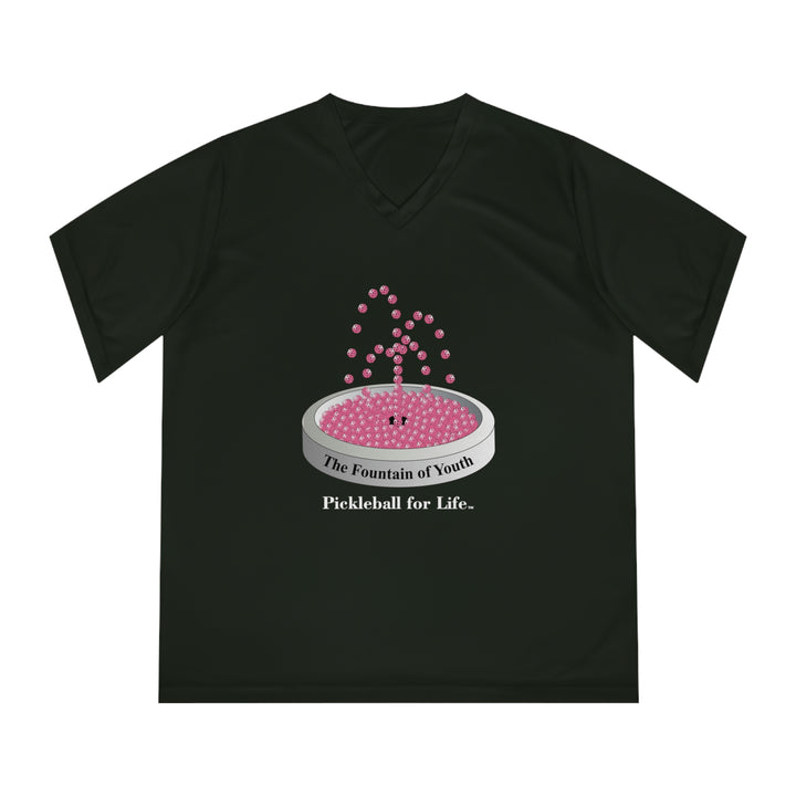 The Pickleball Fountain-Pink  Women's Moisture-Wicking V-Neck T-Shirt - Great Pickleball Stuff