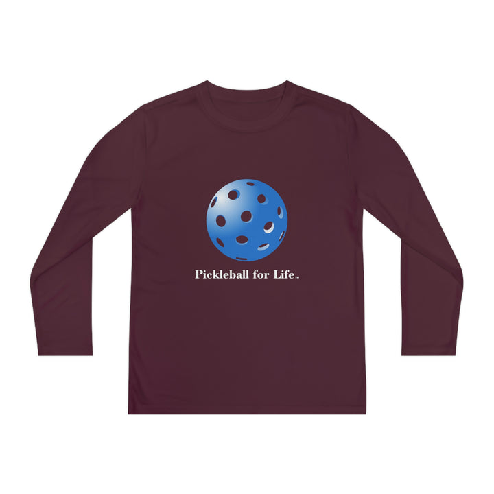 Pickleball for Life-Blue Youth Long Sleeve Moisture-Wicking T-Shirt - Great Pickleball Stuff