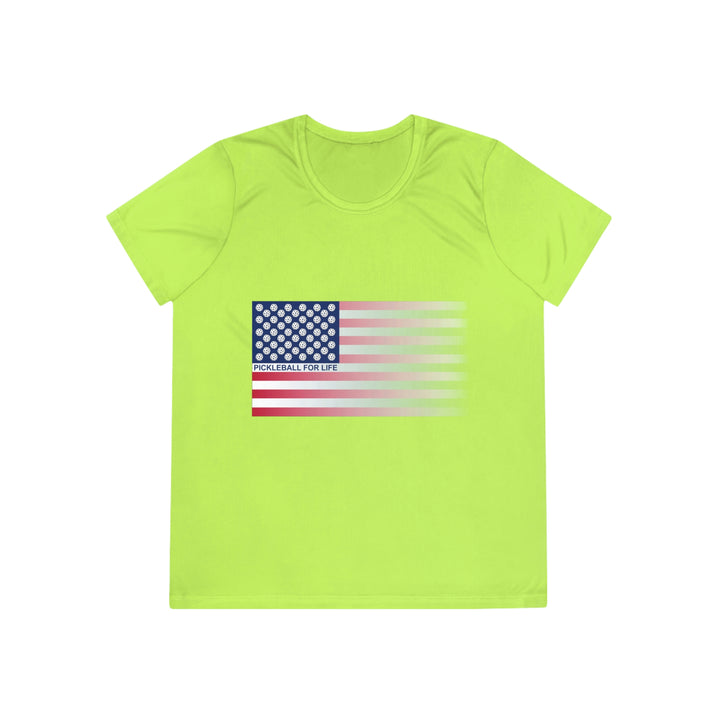 Pickleball for Life Flag (Faded) Women's Moisture-Wicking T-Shirt - Great Pickleball Stuff