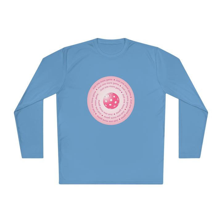 Just One More Game-Pink Unisex Moisture-Wicking Long Sleeve Tee - Great Pickleball Stuff