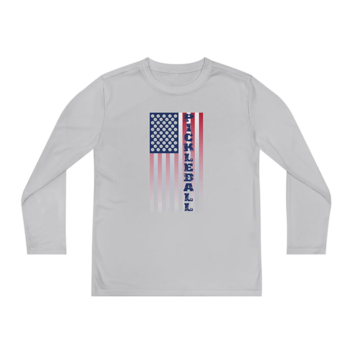 Pickleball Flag Vertical-2 (Faded) Youth Long Sleeve Moisture-Wicking T-Shirt - Great Pickleball Stuff