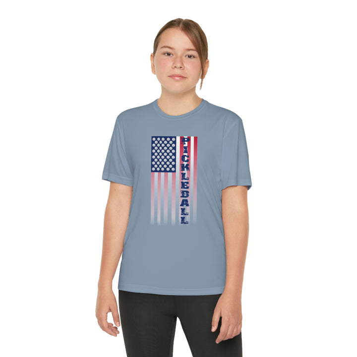 Pickleball Flag Vertical-2 (Faded) Youth Moisture-Wicking T-Shirt - Great Pickleball Stuff