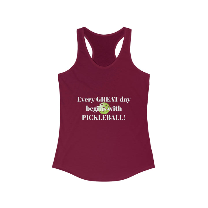 Every Great Day Begins with Pickleball! Women's Racerback Tank - Great Pickleball Stuff