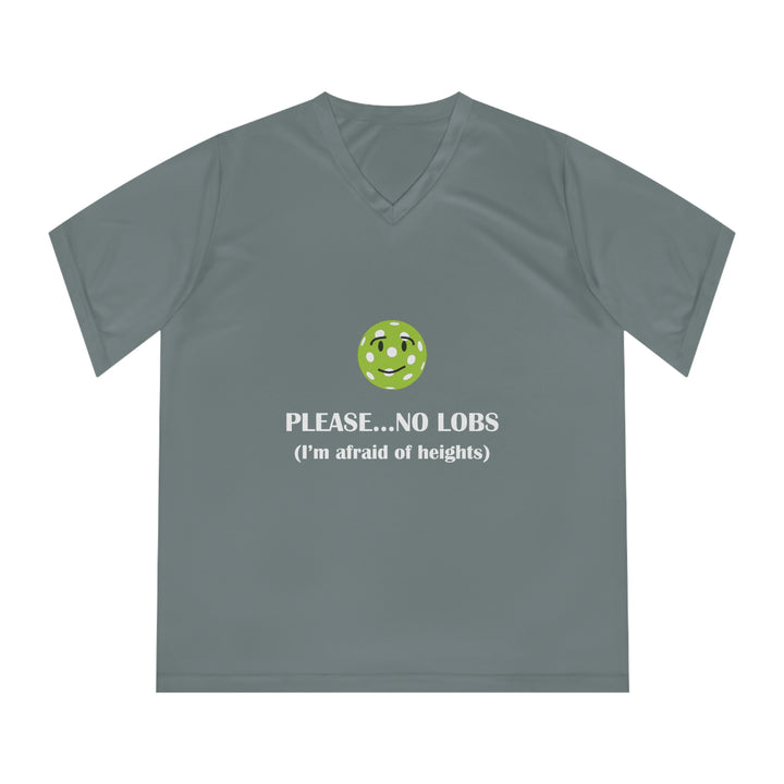 Please No Lobs-I'm Afraid of Heights Women's Moisture-Wicking V-Neck T-Shirt - Great Pickleball Stuff