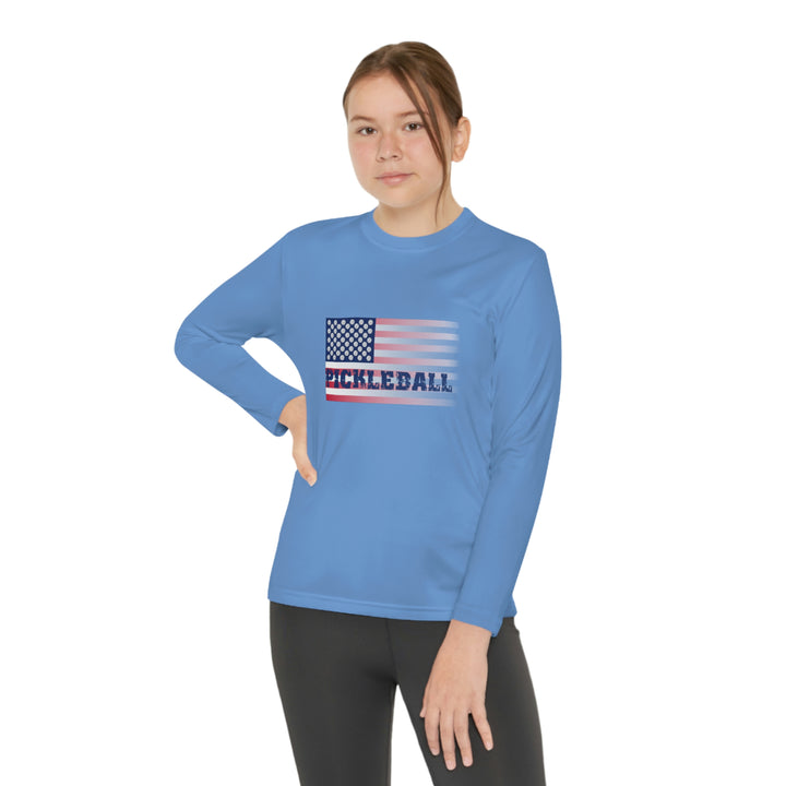 Pickleball Flag (Faded) Youth Long Sleeve Moisture-Wicking T-Shirt - Great Pickleball Stuff