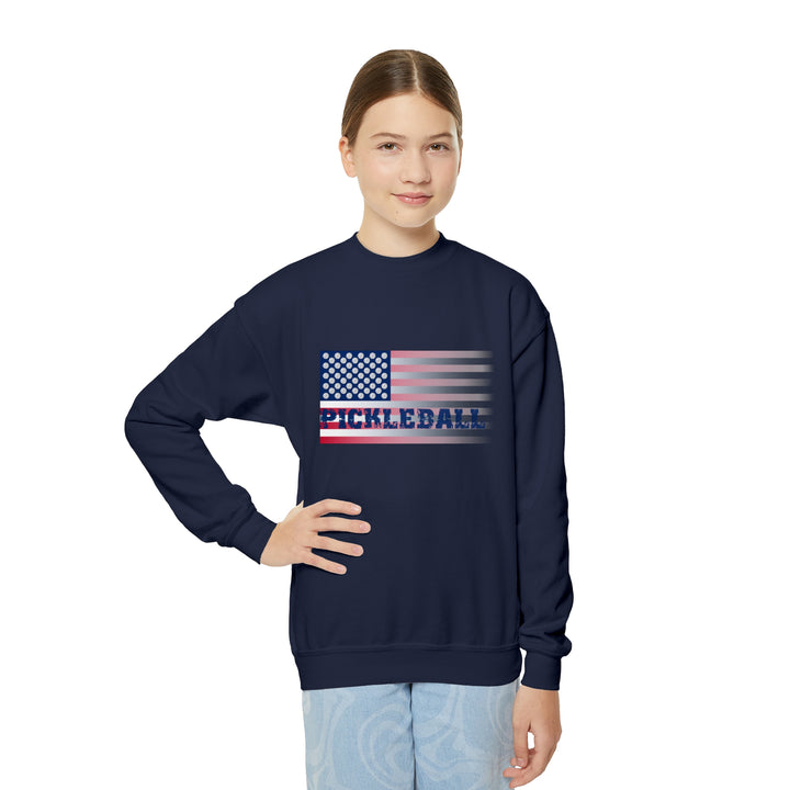 Pickleball Flag (Faded) Youth Crewneck Sweatshirt - Great Pickleball Stuff