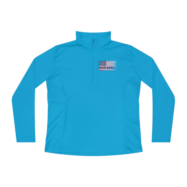 Pickleball Flag (Faded) Women's Moisture-Wicking Quarter-Zip Pullover - Great Pickleball Stuff