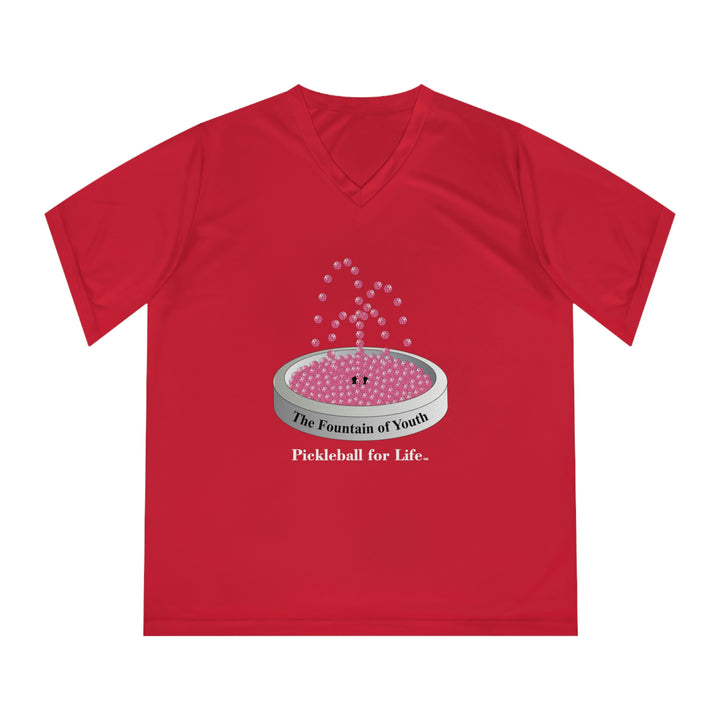 The Pickleball Fountain-Pink  Women's Moisture-Wicking V-Neck T-Shirt - Great Pickleball Stuff