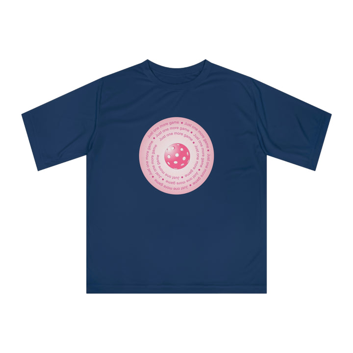 Just One More Game-Pink Unisex Moisture-Wicking T-Shirt - Great Pickleball Stuff