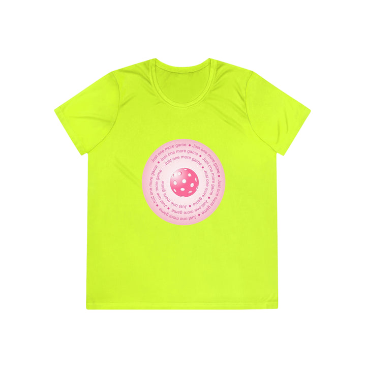 Just One More Game-Pink Women's Moisture-Wicking T-Shirt - Great Pickleball Stuff