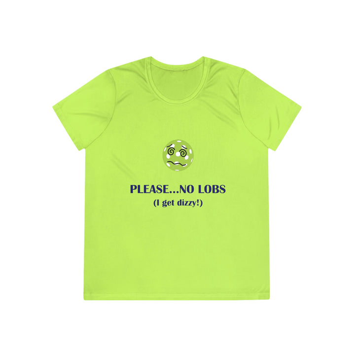 Please No Lobs-I Get Dizzy Women's Moisture-Wicking T-Shirt - Great Pickleball Stuff