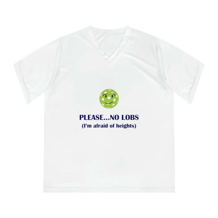 Please No Lobs-I'm Afraid of Heights Women's Moisture-Wicking V-Neck T-Shirt - Great Pickleball Stuff