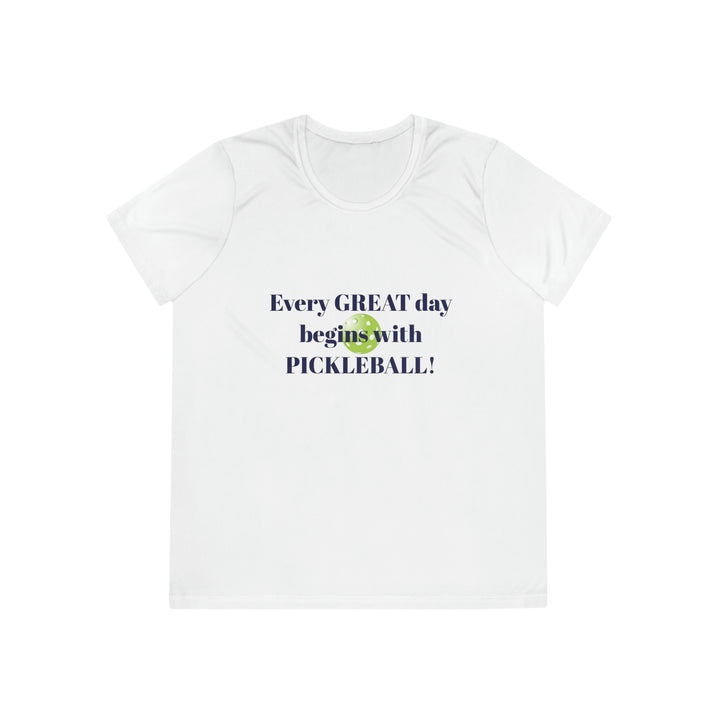 Every Great Day Begins with Pickleball! Women's Moisture-Wicking T-Shirt - Great Pickleball Stuff