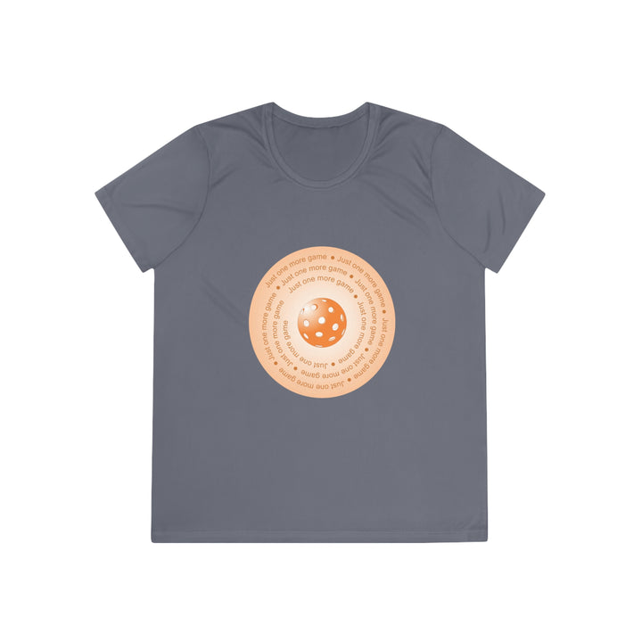 Just One More Game-Orange Women's Moisture-Wicking T-Shirt - Great Pickleball Stuff