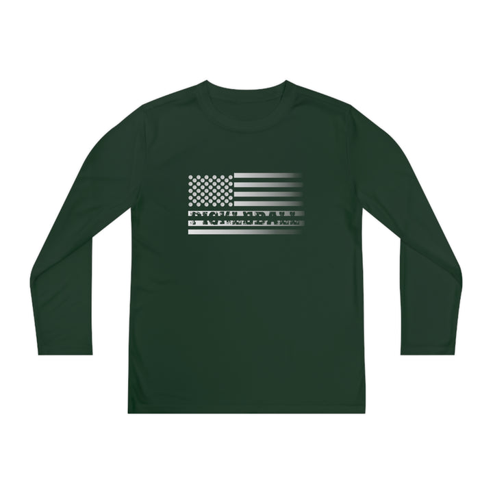 Pickleball Flag Transparent (Faded) Youth Long Sleeve Moisture-Wicking T-Shirt - Great Pickleball Stuff