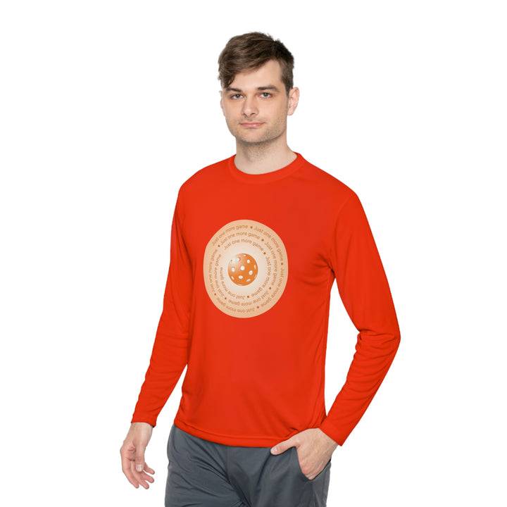 Just One More Game-Orange Unisex Moisture-Wicking Long Sleeve Tee - Great Pickleball Stuff