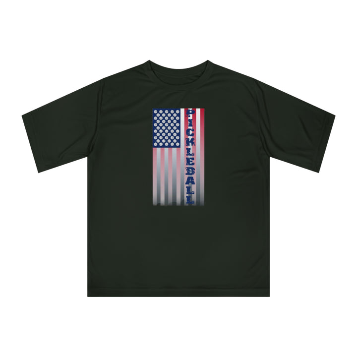 Pickleball Flag Vertical-2 (Faded) Unisex Moisture-Wicking T-Shirt - Great Pickleball Stuff