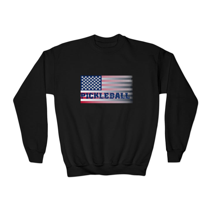 Pickleball Flag (Faded) Youth Crewneck Sweatshirt - Great Pickleball Stuff