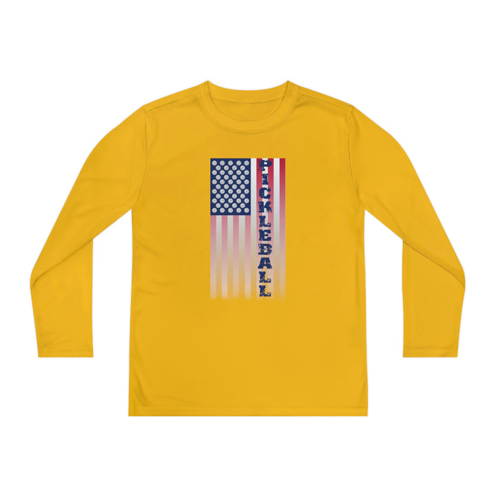 Pickleball Flag Vertical-2 (Faded) Youth Long Sleeve Moisture-Wicking T-Shirt - Great Pickleball Stuff