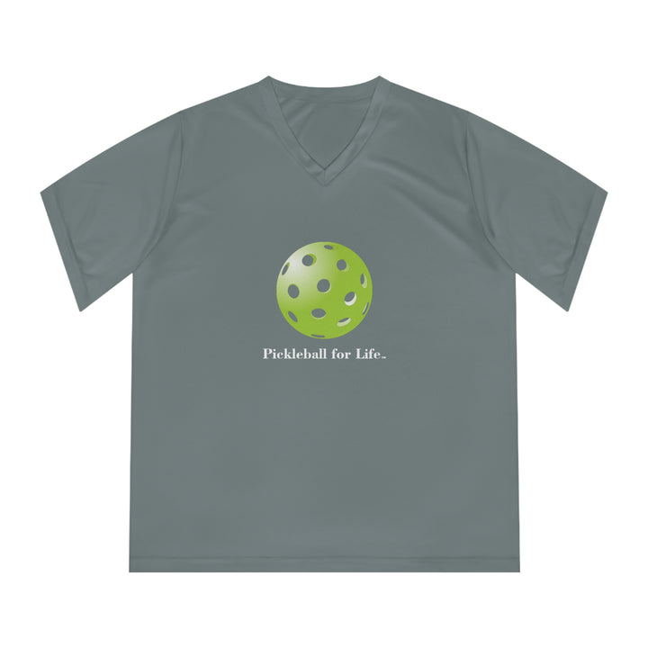 Pickleball for Life-Green Women's Moisture-Wicking V-Neck T-Shirt - Great Pickleball Stuff