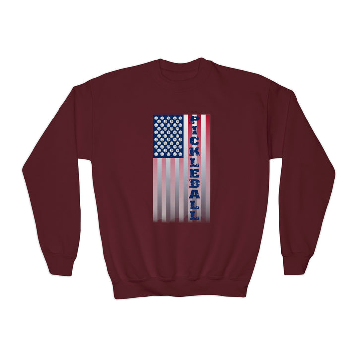 Pickleball Flag Vertical-2 (Faded) Youth Crewneck Sweatshirt - Great Pickleball Stuff