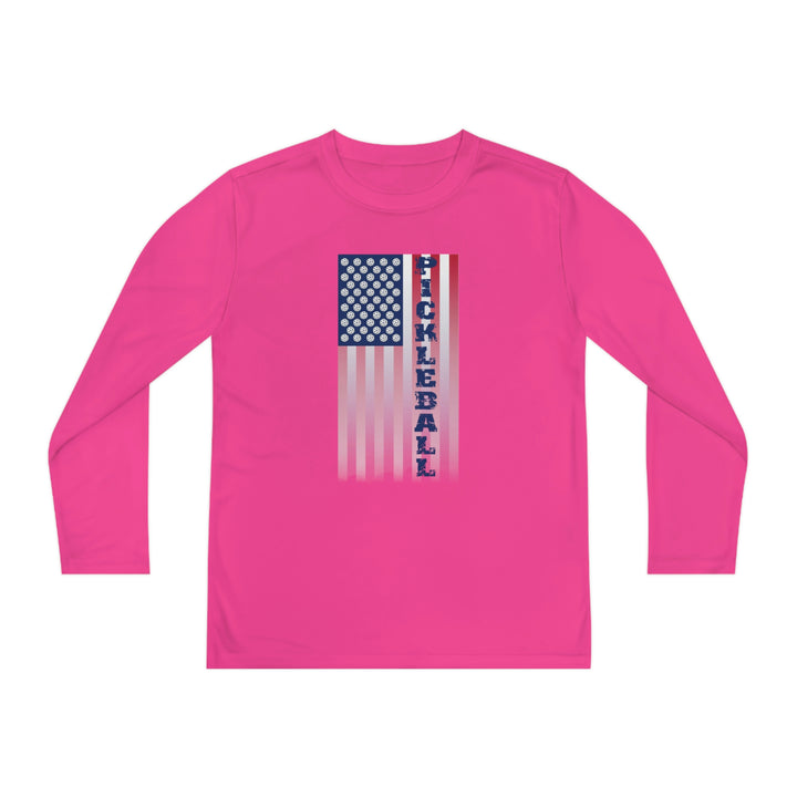 Pickleball Flag Vertical-2 (Faded) Youth Long Sleeve Moisture-Wicking T-Shirt - Great Pickleball Stuff