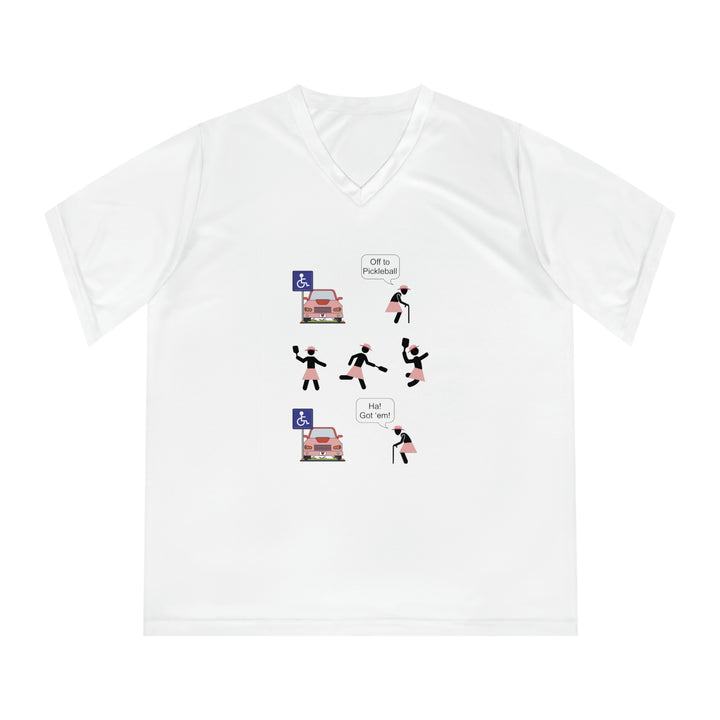 Got'em! (Old Woman) Women's Moisture-Wicking V-Neck T-Shirt - Great Pickleball Stuff