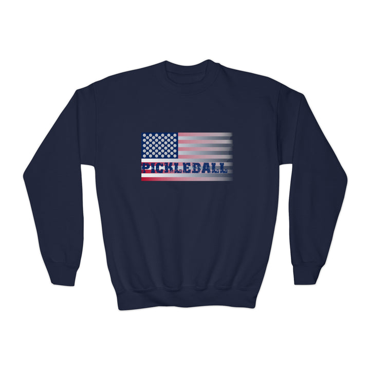 Pickleball Flag (Faded) Youth Crewneck Sweatshirt - Great Pickleball Stuff