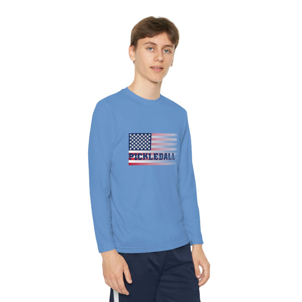 Pickleball Flag (Faded) Youth Long Sleeve Moisture-Wicking T-Shirt - Great Pickleball Stuff