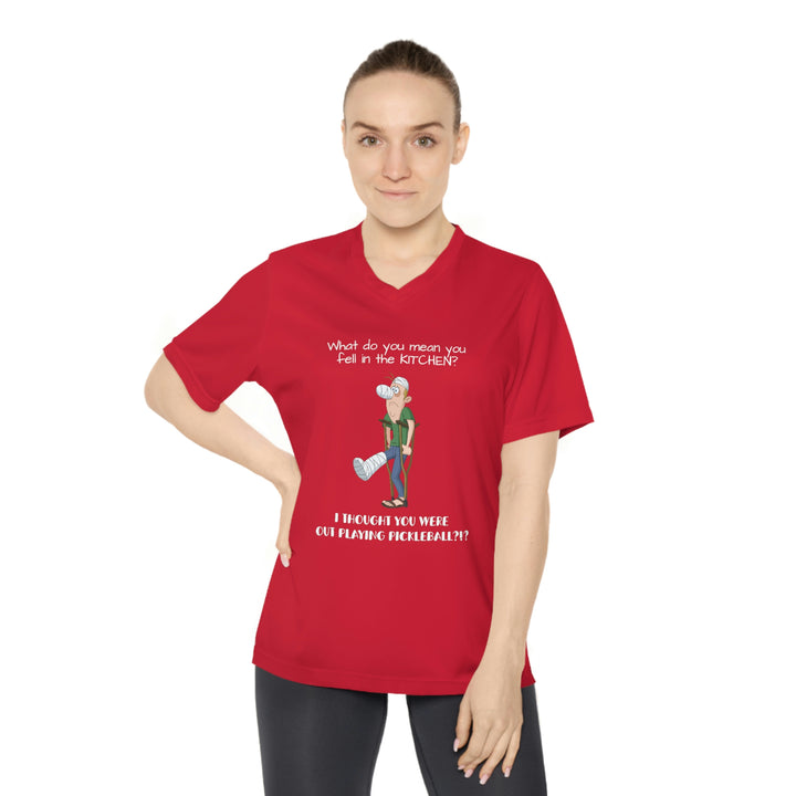 I Thought You Were Out Playing Pickleball? Women's Moisture-Wicking V-Neck T-Shirt - Great Pickleball Stuff