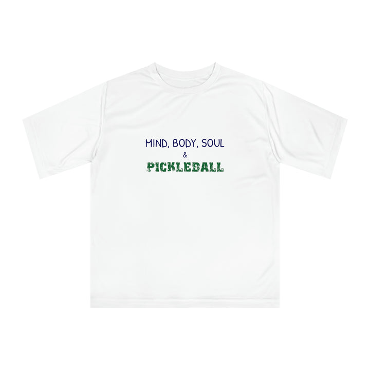 Mind, Body, Soul & Pickleball Unisex Moisture-Wicking T-Shirt - Great Pickleball Stuff