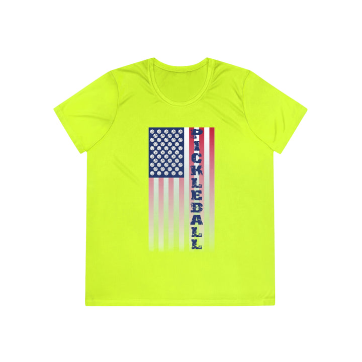 Pickleball Flag Vertical-2 (Faded) Women's Moisture-Wicking T-Shirt - Great Pickleball Stuff