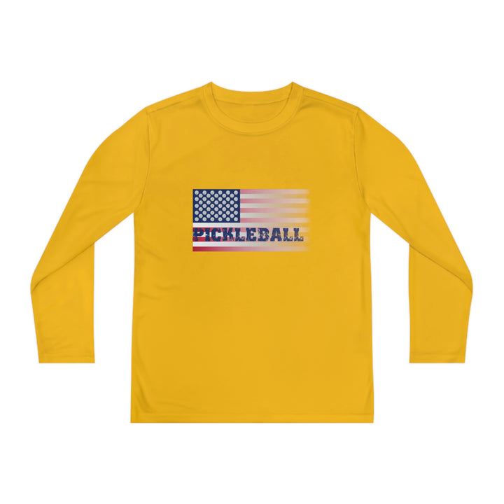 Pickleball Flag (Faded) Youth Long Sleeve Moisture-Wicking T-Shirt - Great Pickleball Stuff