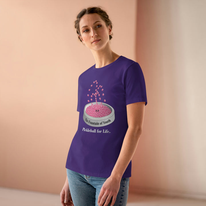 The Pickleball Fountain-Pink Women's Relaxed-Fit T-Shirt - Great Pickleball Stuff