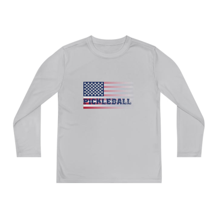 Pickleball Flag (Faded) Youth Long Sleeve Moisture-Wicking T-Shirt - Great Pickleball Stuff