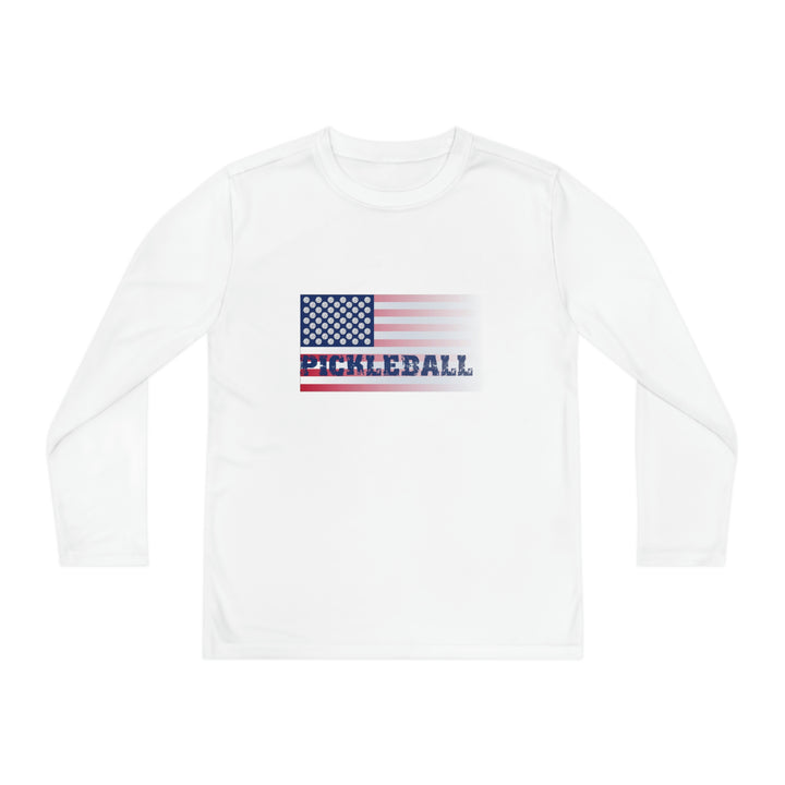 Pickleball Flag (Faded) Youth Long Sleeve Moisture-Wicking T-Shirt - Great Pickleball Stuff