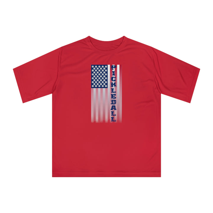 Pickleball Flag Vertical-2 (Faded) Unisex Moisture-Wicking T-Shirt - Great Pickleball Stuff