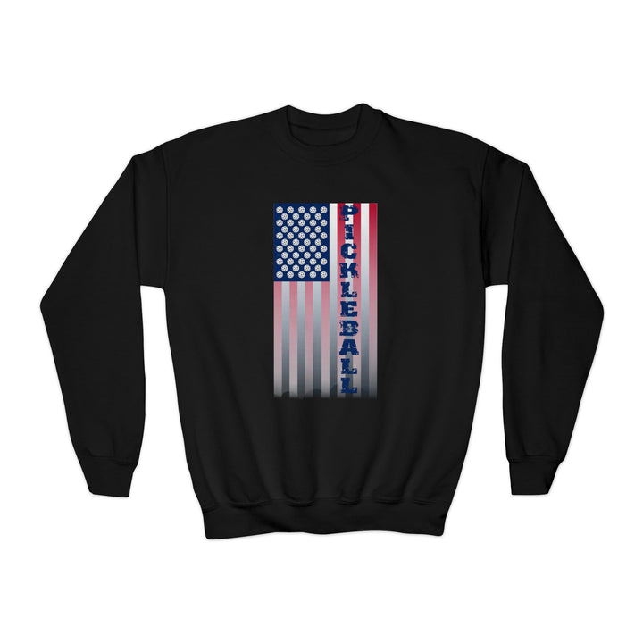 Pickleball Flag Vertical-2 (Faded) Youth Crewneck Sweatshirt - Great Pickleball Stuff