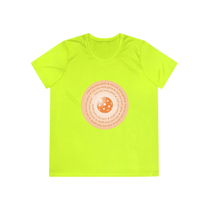 Just One More Game-Orange Women's Moisture-Wicking T-Shirt - Great Pickleball Stuff