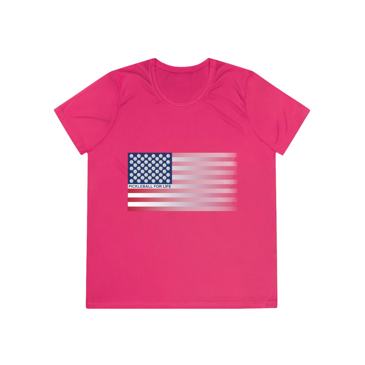 Pickleball for Life Flag (Faded) Women's Moisture-Wicking T-Shirt - Great Pickleball Stuff