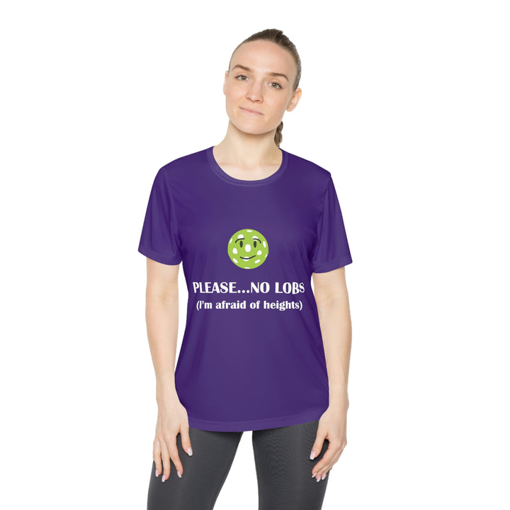 Please No Lobs-I'm Afraid of Heights Women's Moisture-Wicking T-Shirt - Great Pickleball Stuff