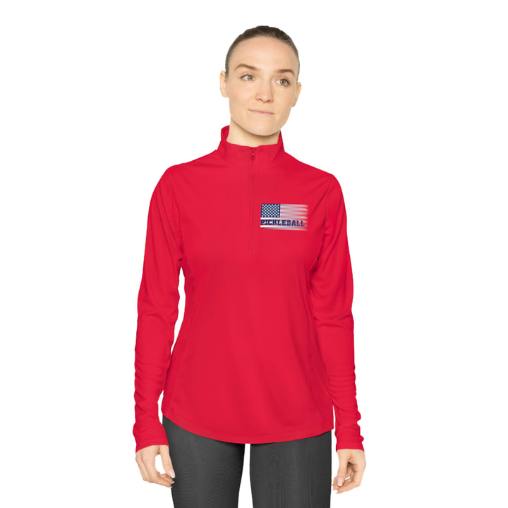 Pickleball Flag (Faded) Women's Moisture-Wicking Quarter-Zip Pullover - Great Pickleball Stuff