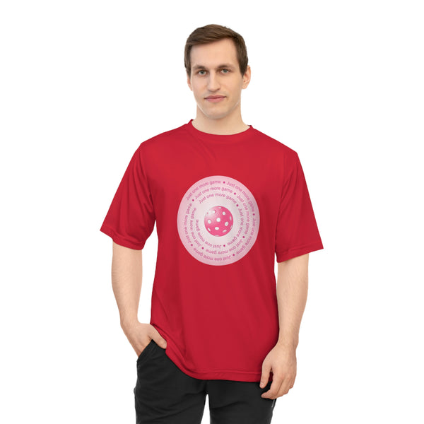 Just One More Game-Pink Unisex Moisture-Wicking T-Shirt - Great Pickleball Stuff