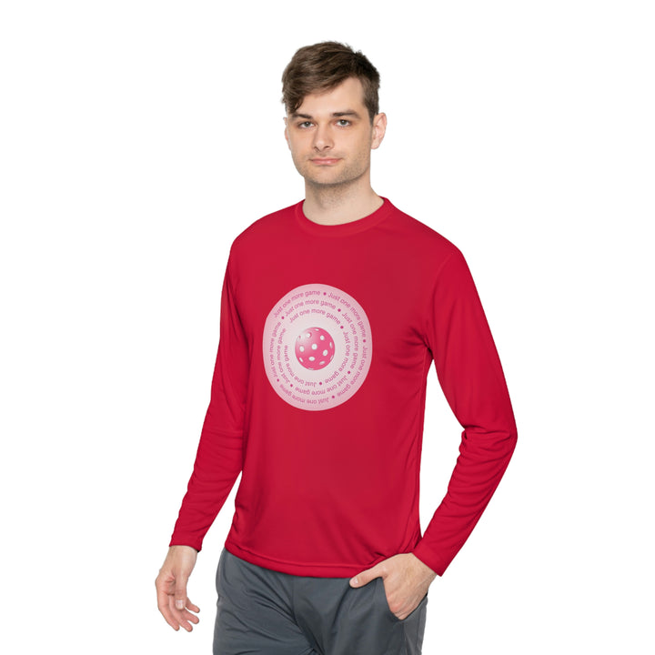 Just One More Game-Pink Unisex Moisture-Wicking Long Sleeve Tee - Great Pickleball Stuff