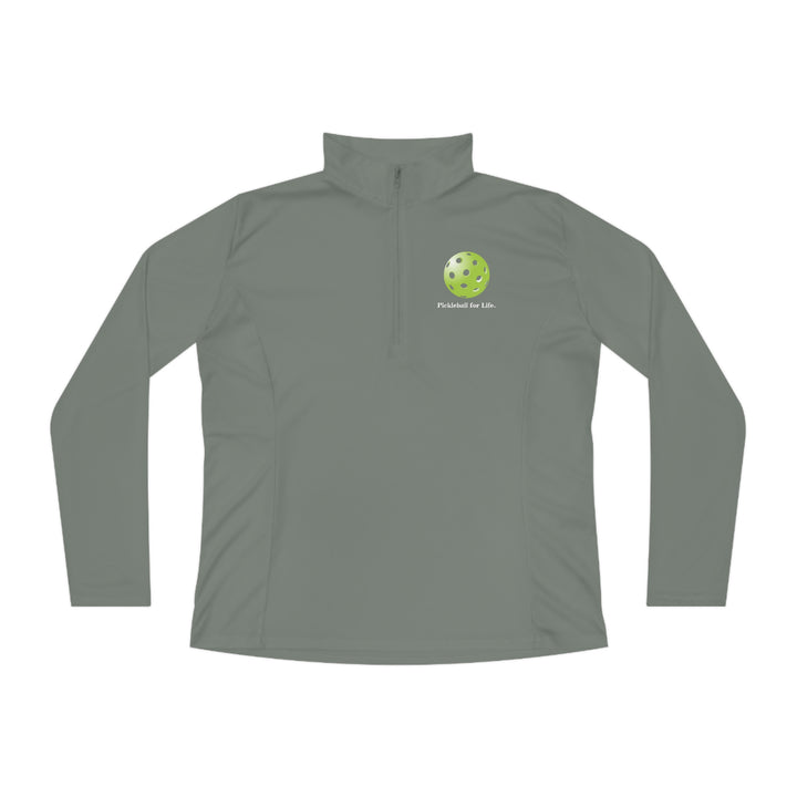 Pickleball for Life-Green Women's Moisture-Wicking Quarter-Zip Pullover - Great Pickleball Stuff