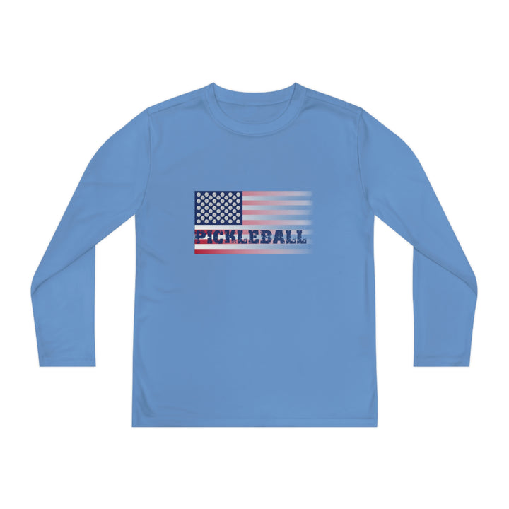 Pickleball Flag (Faded) Youth Long Sleeve Moisture-Wicking T-Shirt - Great Pickleball Stuff